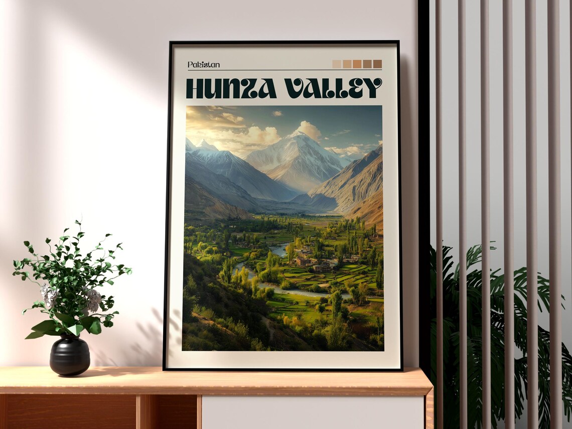 Hunza Valley Pakistan Karakoram Snow Peaks Village Travel Poster