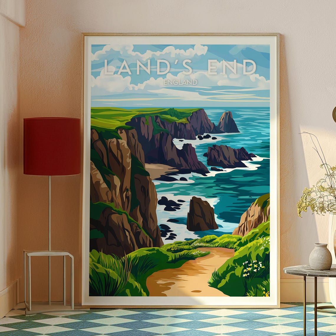 Lands End England Dramatic Cliffs Sea Stacks Coastal Travel Poster - Image 2