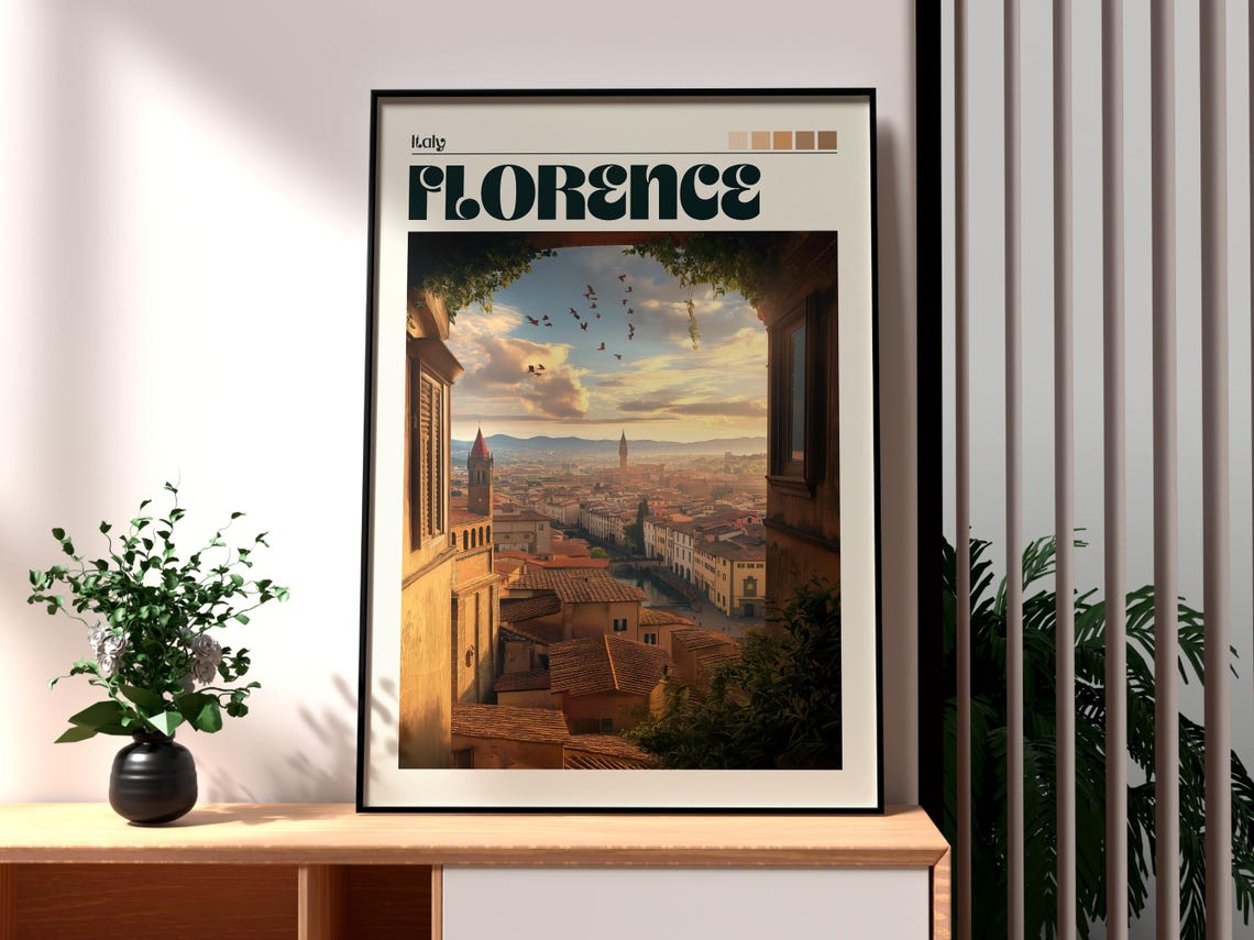 Florence Italy Sunset Cityscape Towers Domes Arched View Poster