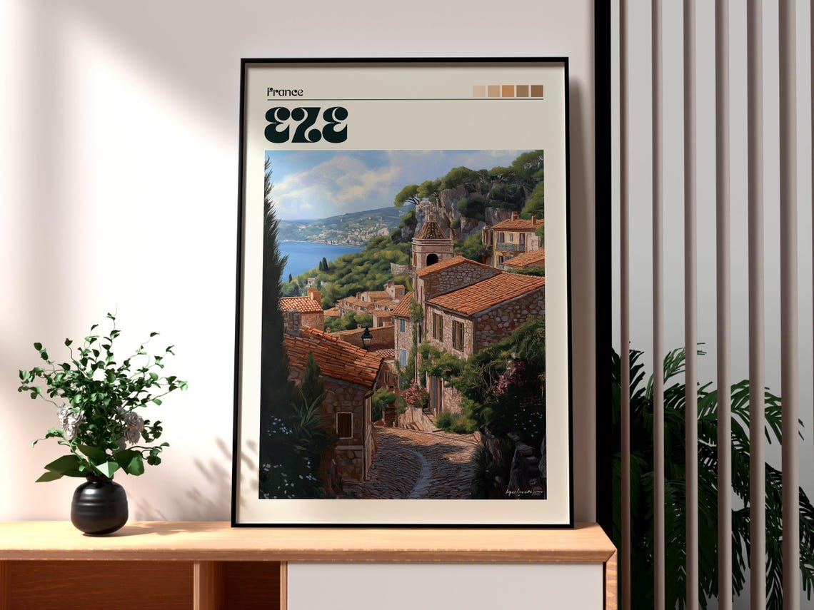 Eze France Riviera Hilltop Village Stone Church Sea View Poster