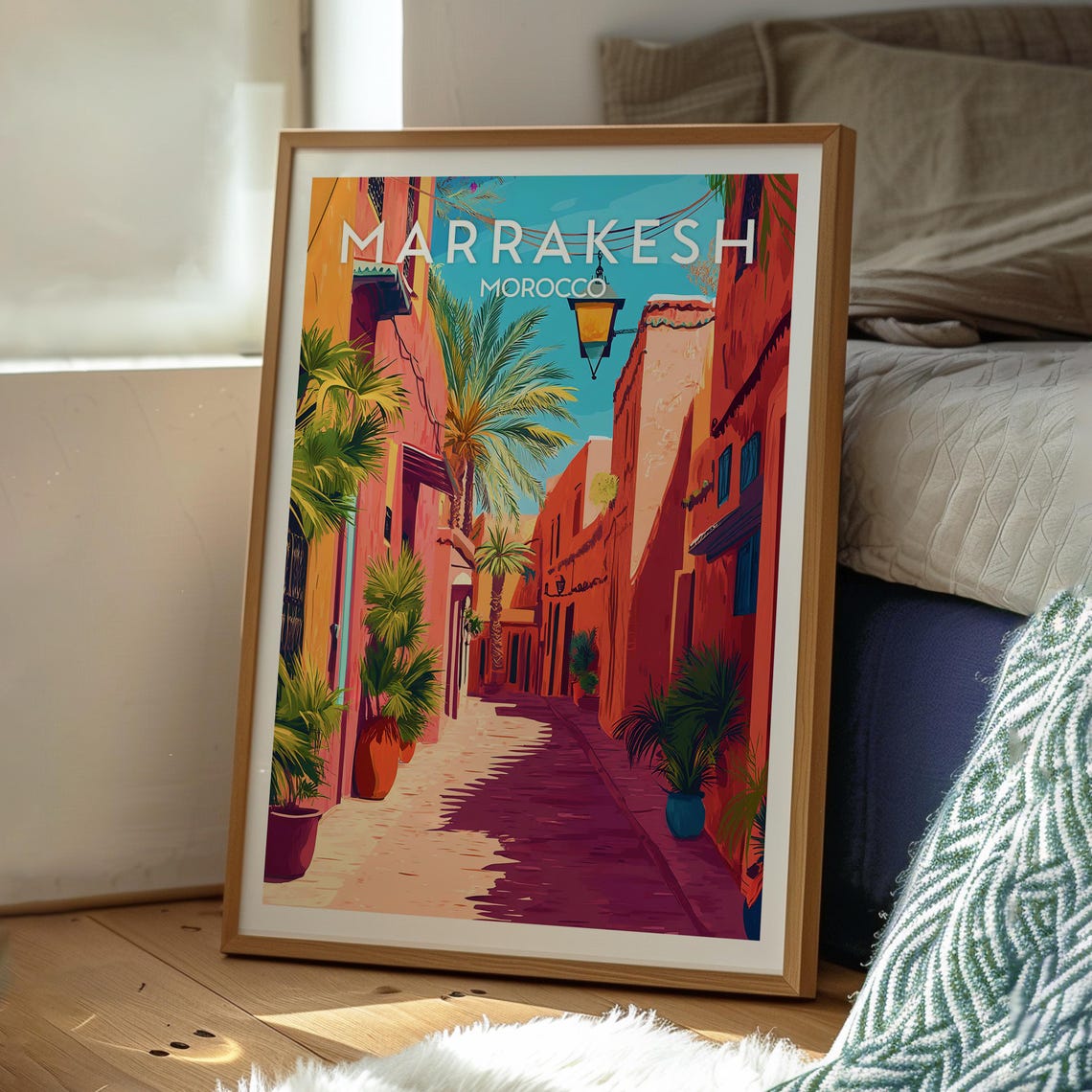 Marrakesh Morocco Medina Alley Palms and Lantern Glow Poster - Image 3