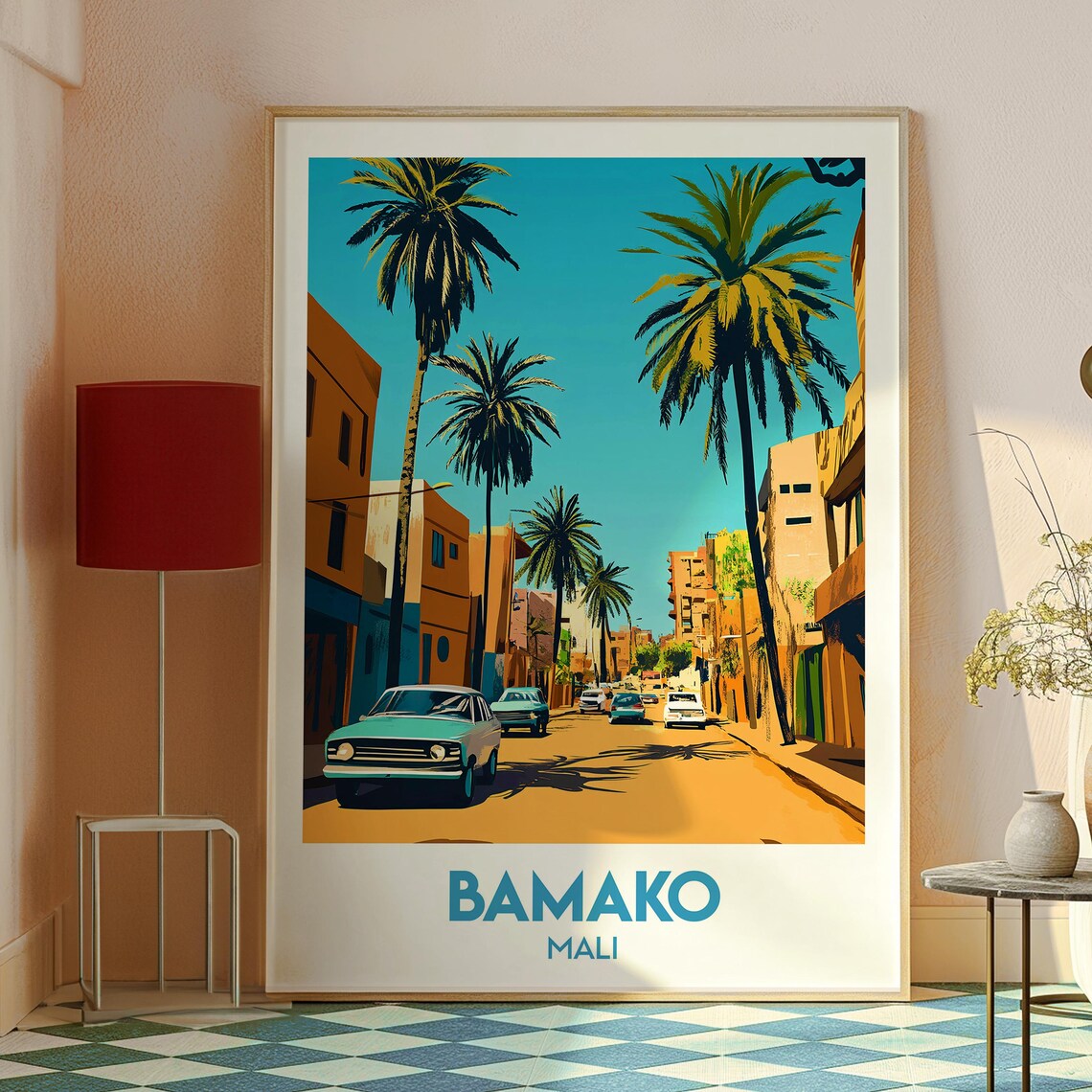 Bamako Mali Palm Street Vintage Cars African City Travel Poster - Image 2