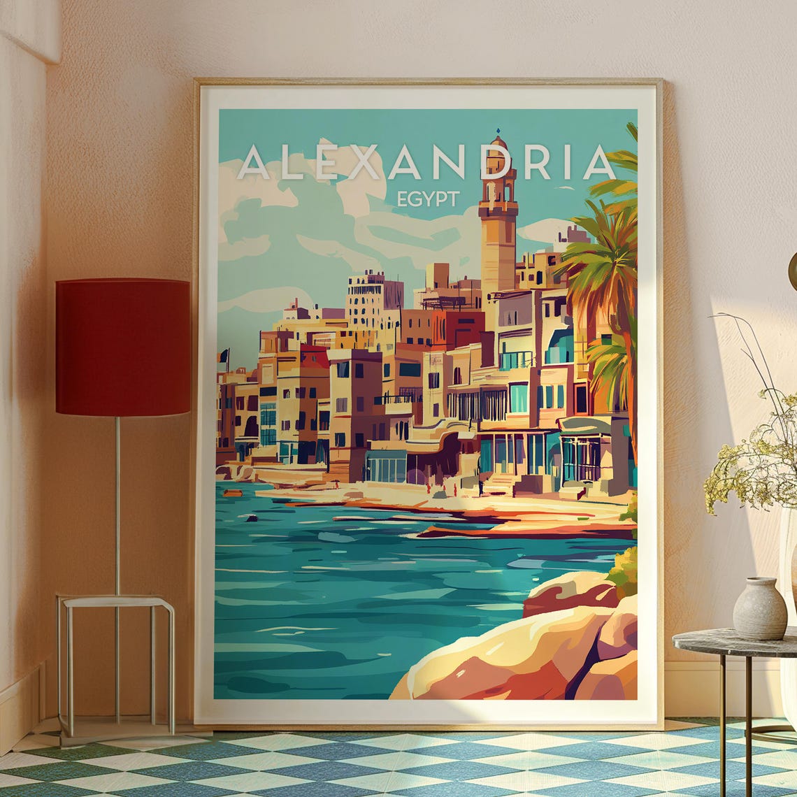 Alexandria Egypt Mediterranean Harbor Waterfront Travel Poster - Image 2