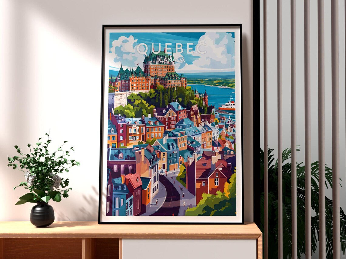 Quebec Canada Chateau Frontenac Old Town Riverside Vintage Travel Poster