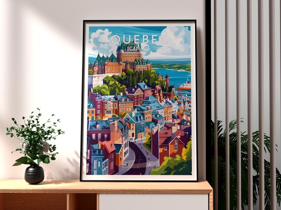 Quebec Canada Chateau Frontenac Old Town Riverside Vintage Travel Poster