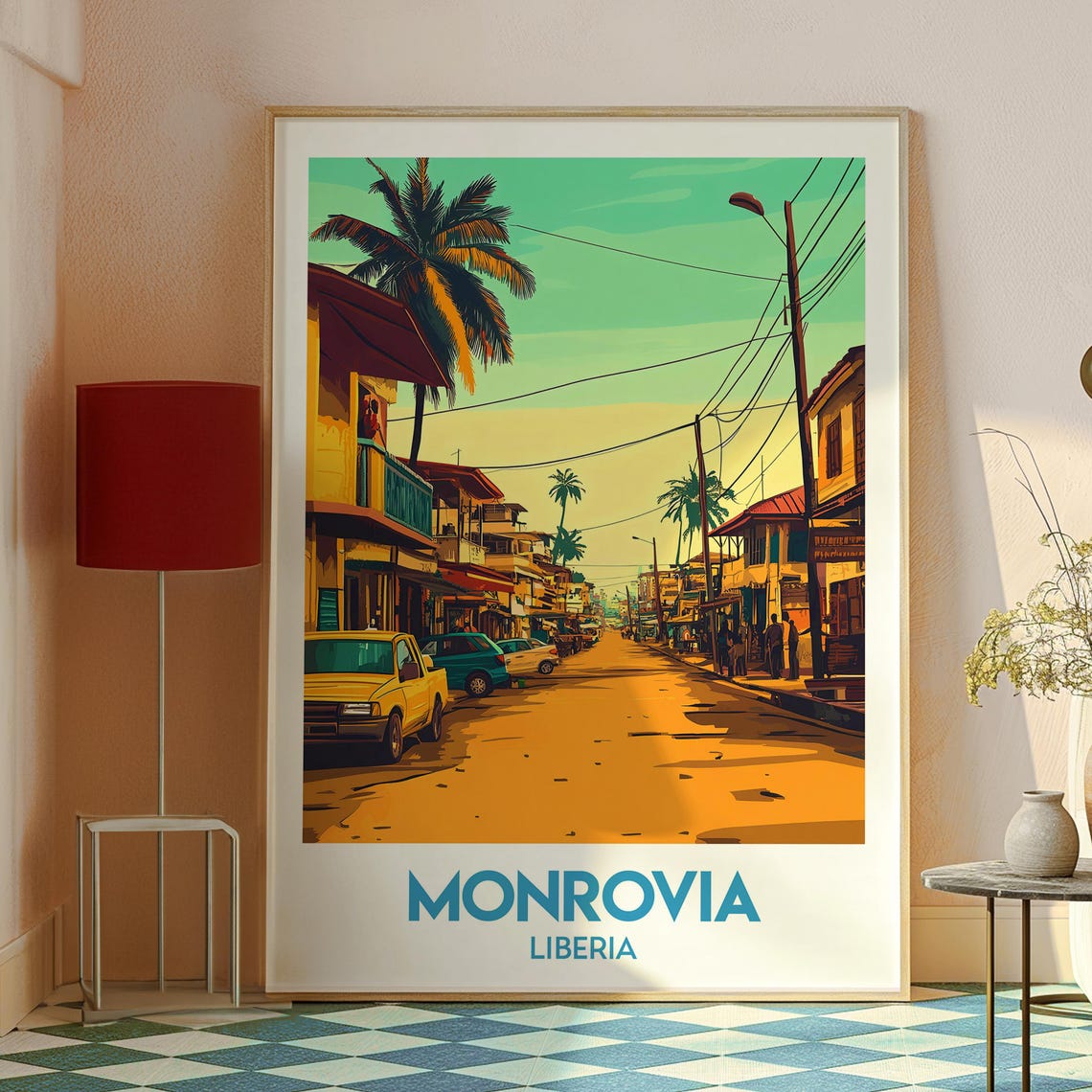 Monrovia Liberia Palm Street Golden Light Retro Travel Poster - Image 2