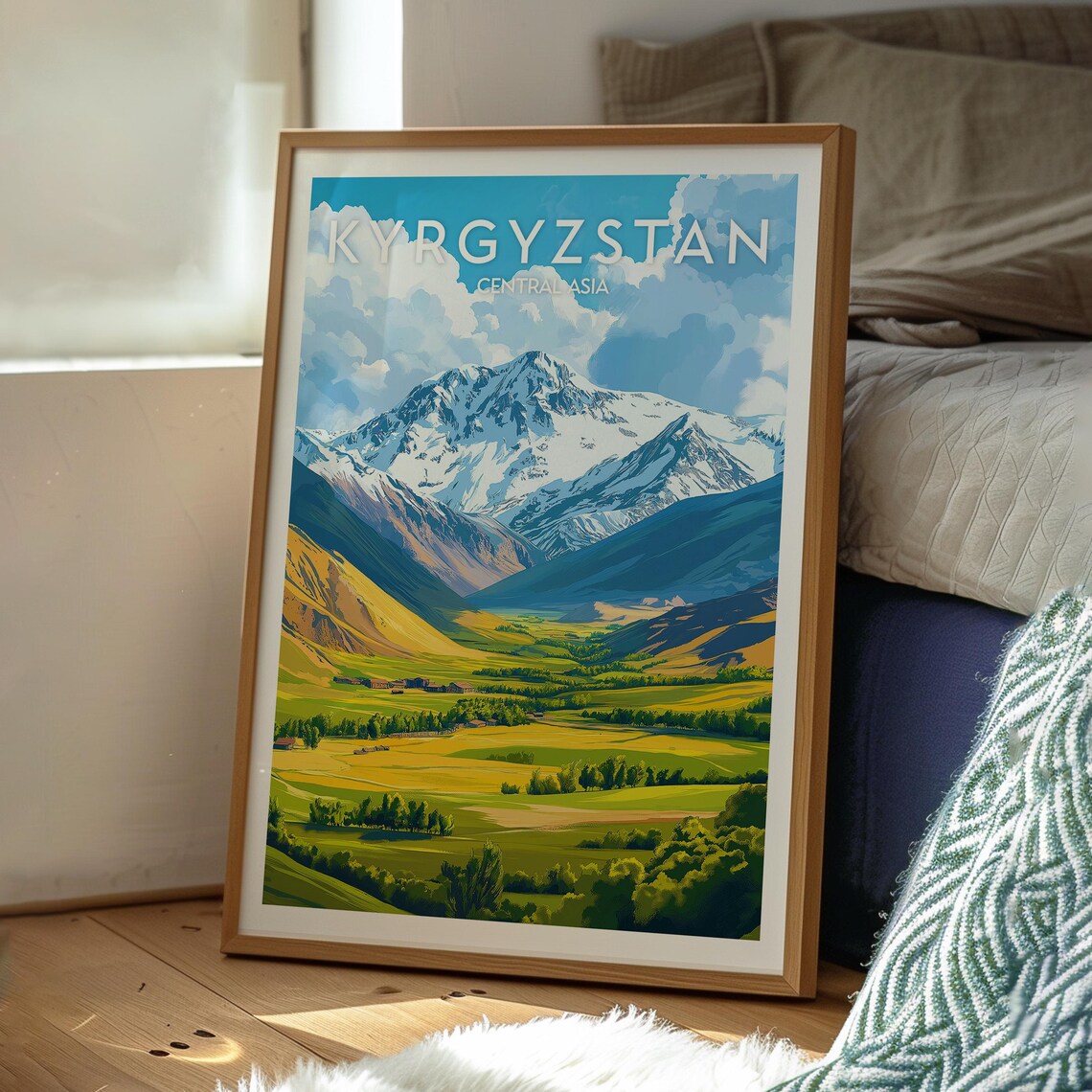 Kyrgyzstan Central Asia Snow Capped Mountains Illustration Art Poster - Image 3