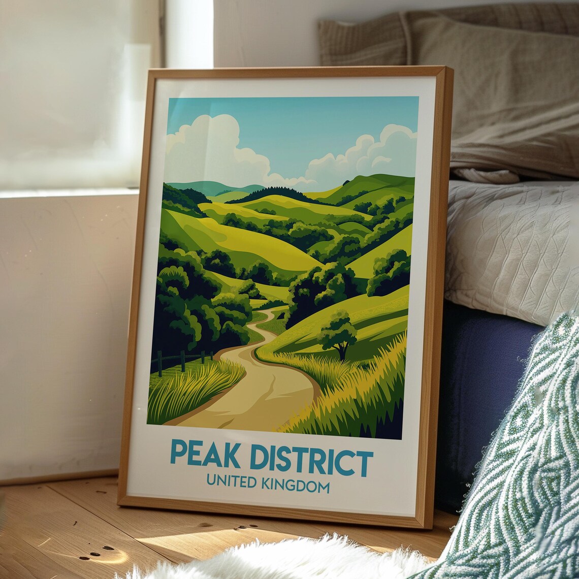 Peak District United Kingdom Rolling Green Hills Winding Path Travel Poster - Image 3