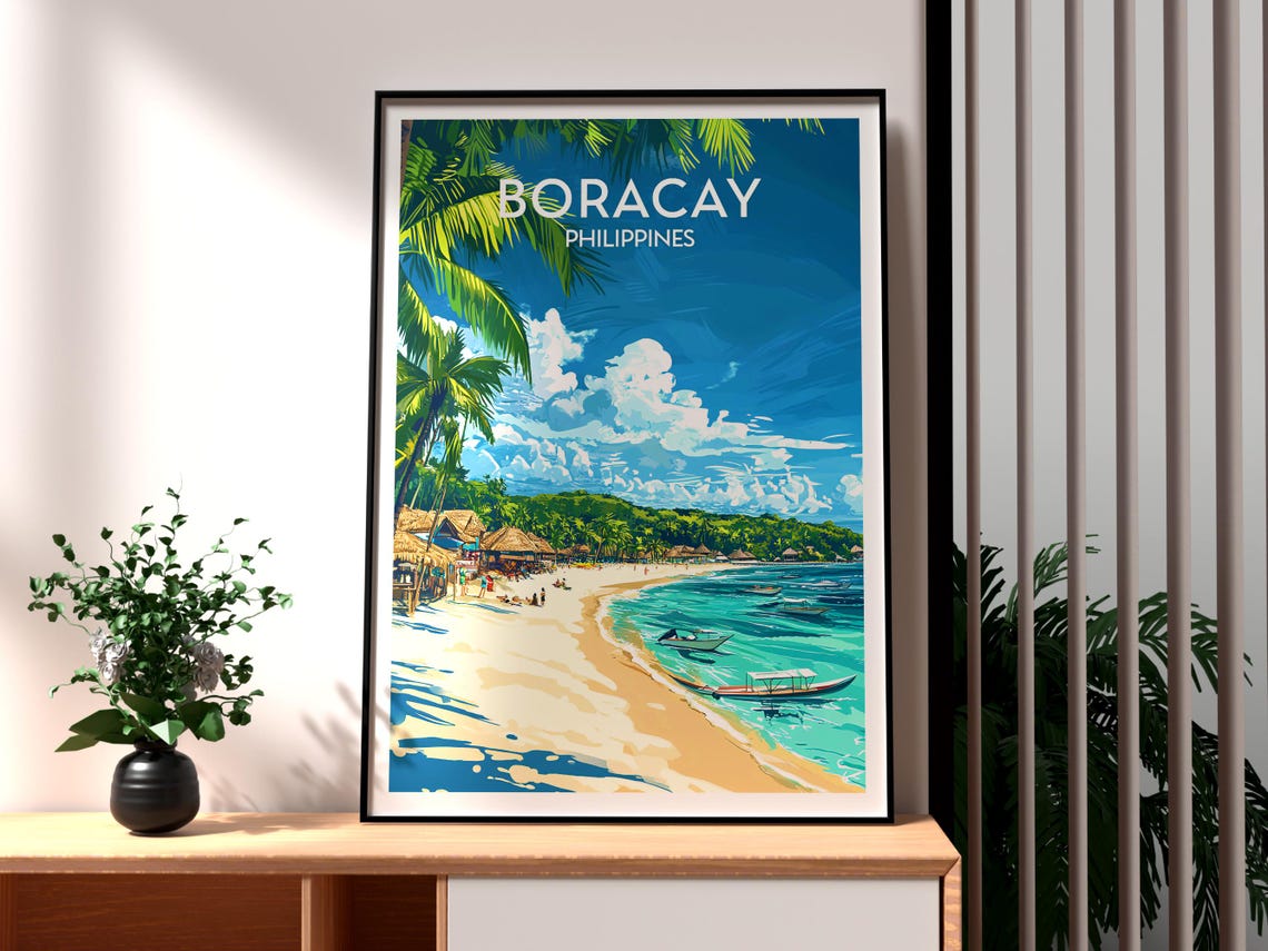 Boracay Philippines White Beach Palm Trees Turquoise Water Poster