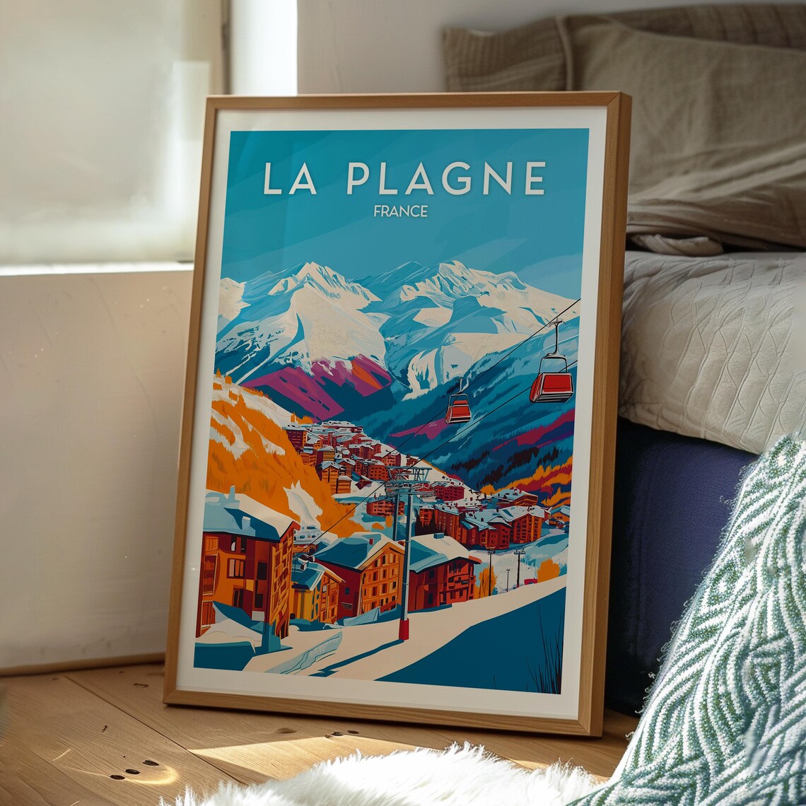 La Plagne France Snowy Alps Ski Village Gondolas Travel Poster - Image 3