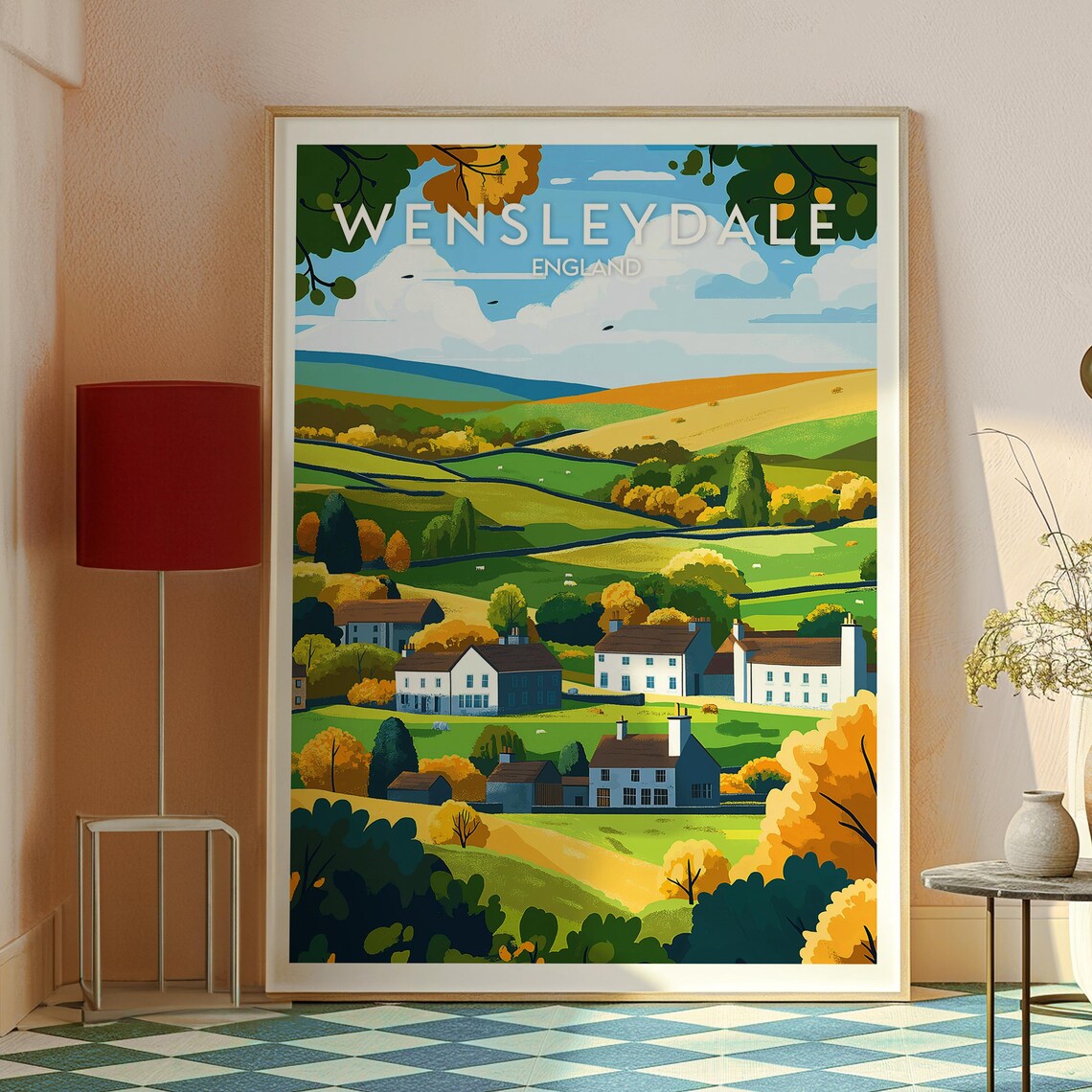 Wensleydale England Rolling Green Hills Farm Cottages Autumn Valley Poster - Image 2