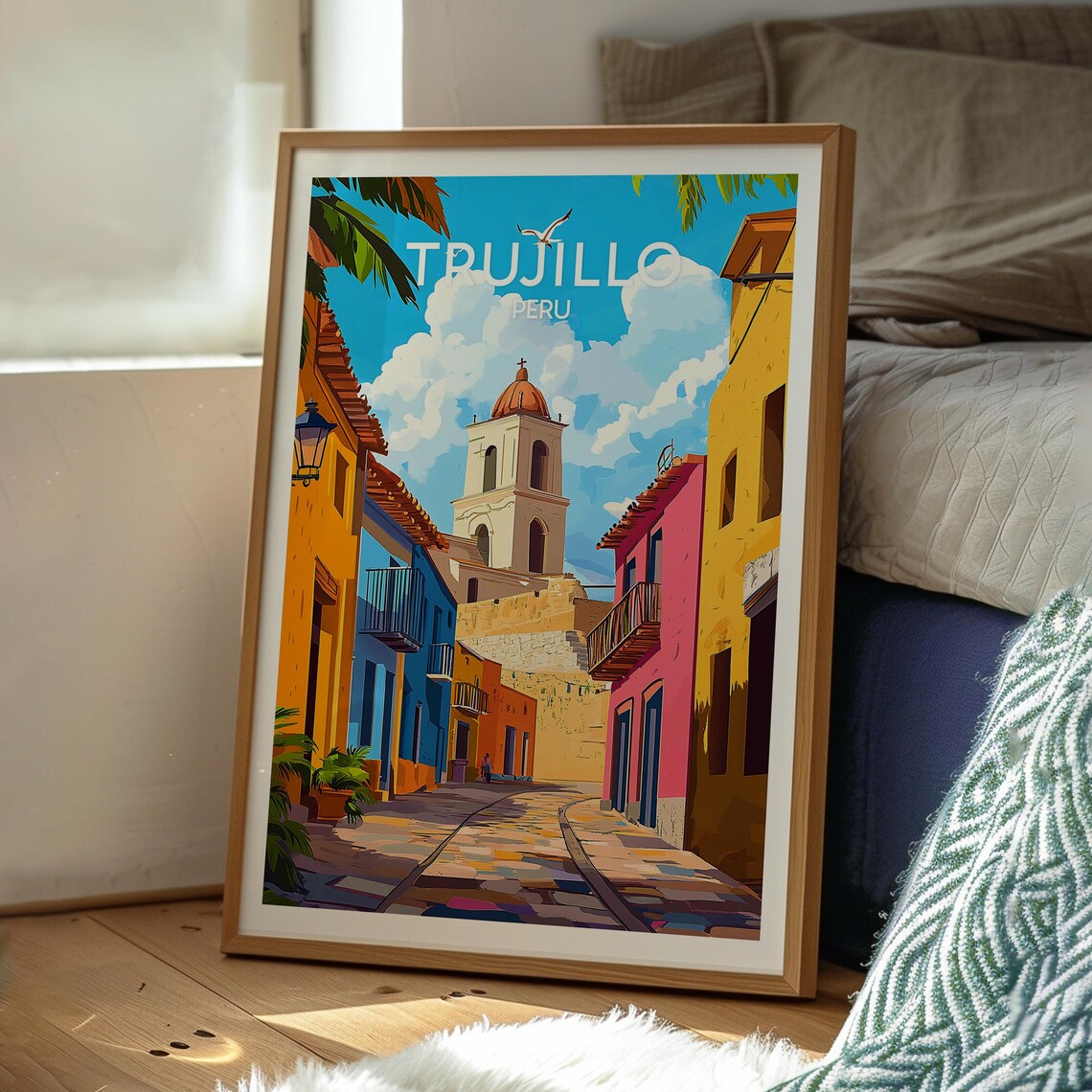 Trujillo Peru Colonial Street Church Bell Tower Vintage Travel Poster - Image 3