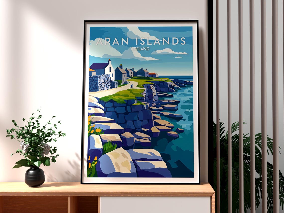 Aran Islands Ireland Cliffs and Fishing Village Travel Poster