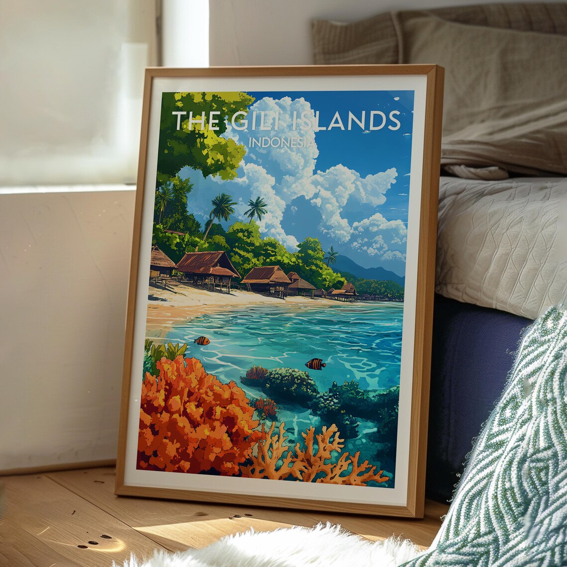 Gili Islands Indonesia Turquoise Coral Reef Beach Travel Poster - Image 3