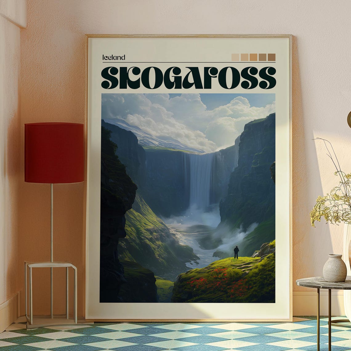 Skogafoss Iceland Waterfall Cliff Gorge Mist Nature View Art Poster - Image 2