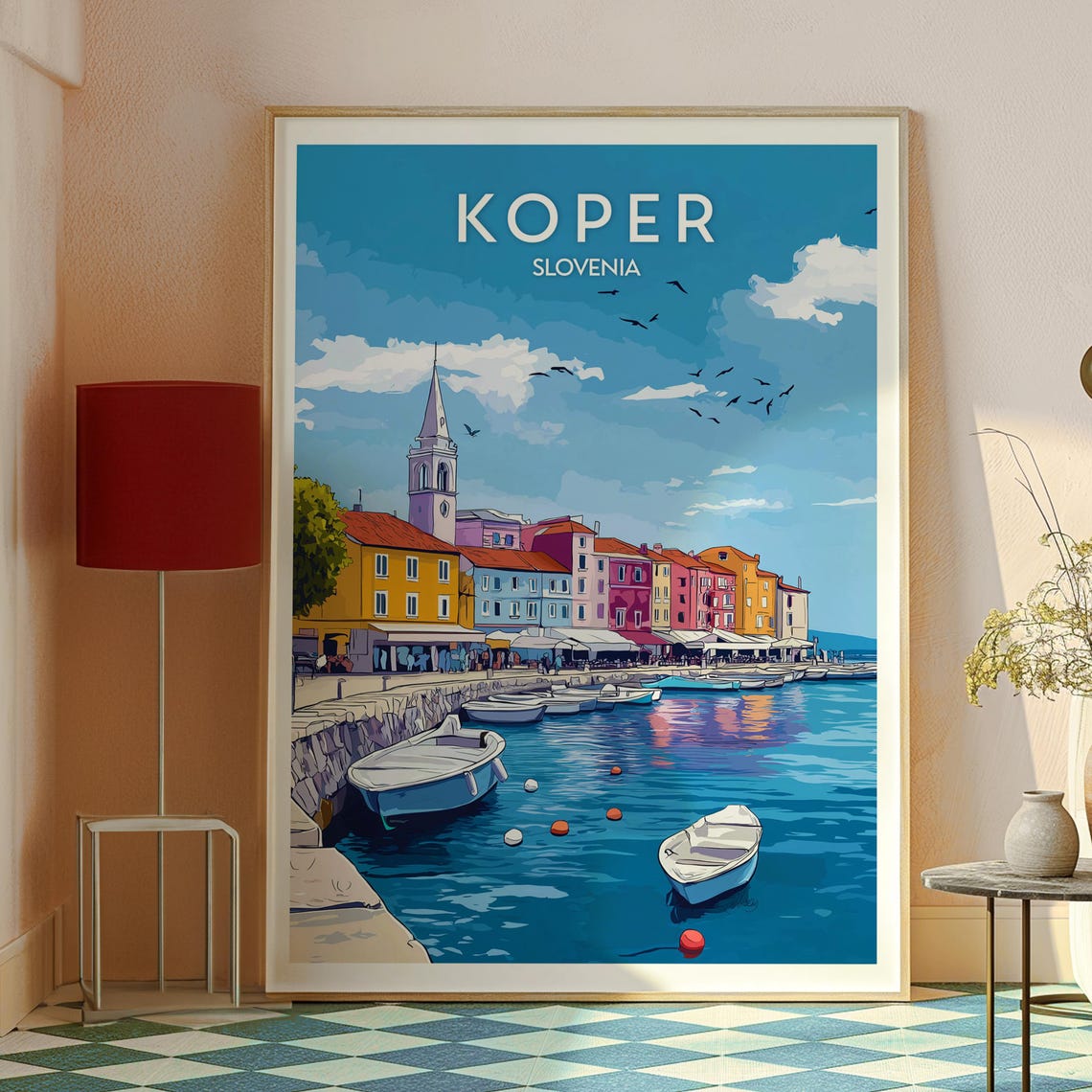 Koper Slovenia Colorful Harbor Waterfront Boats Travel Poster - Image 2