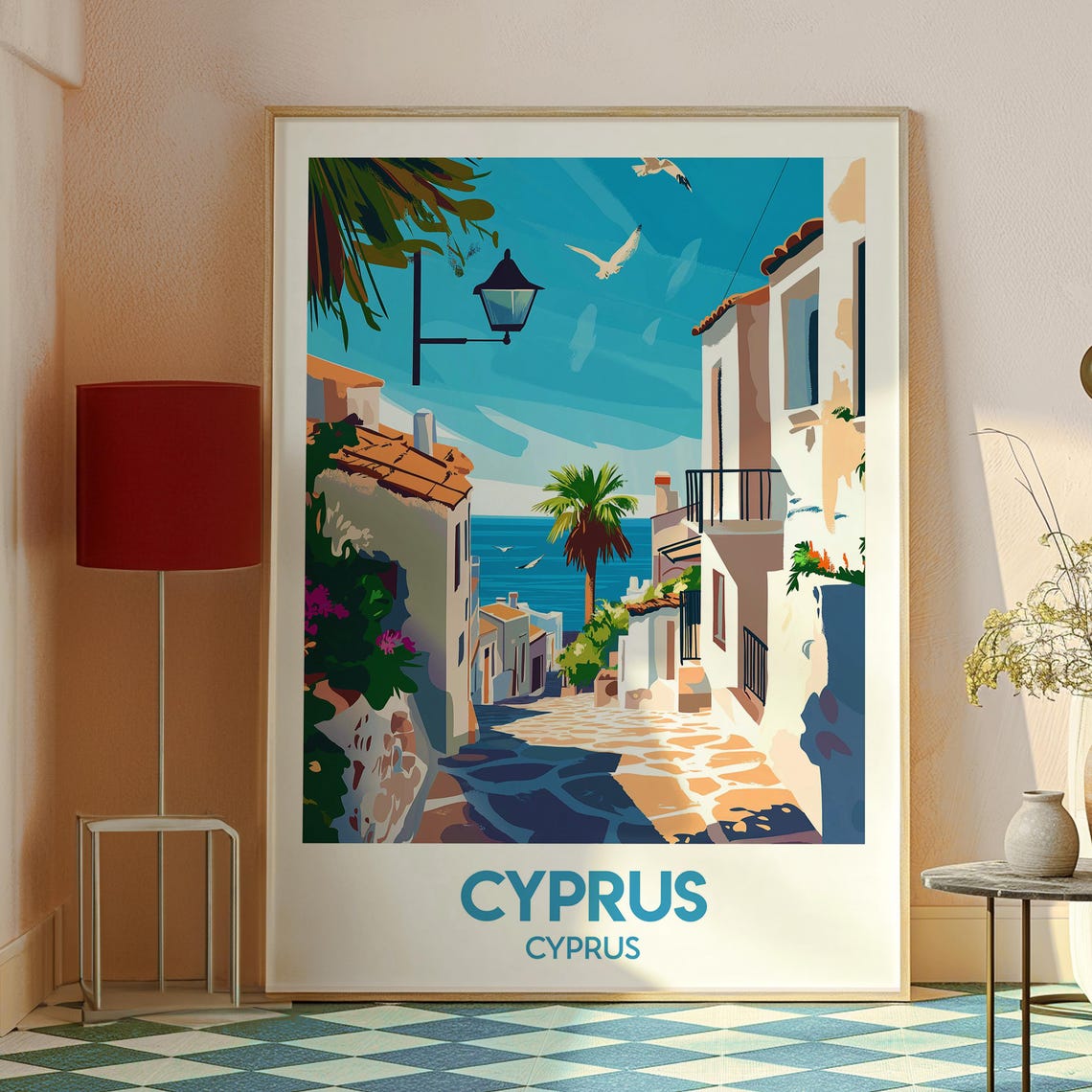 Cyprus Coastal Old Town Mediterranean Sea View Travel Poster