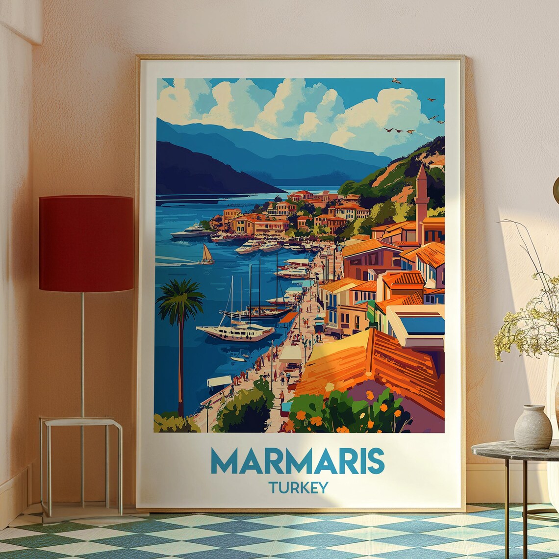 Marmaris Turkey Harbor Boats Minaret Coastal Town Travel Poster - Image 2