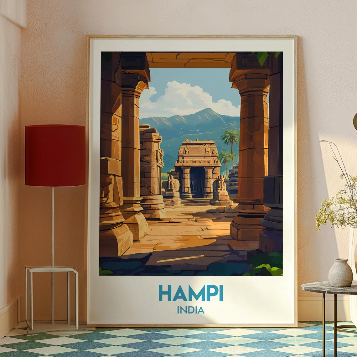 Hampi India Ancient Temple Ruins Stone Pillars Heritage Travel Poster - Image 2