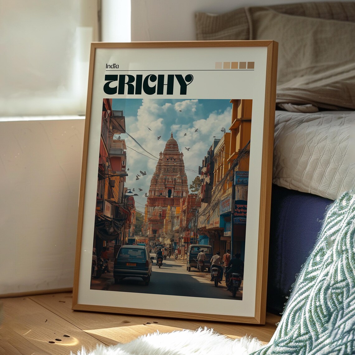Trichy India Temple Tower Bustling Street Colorful Travel Poster - Image 3