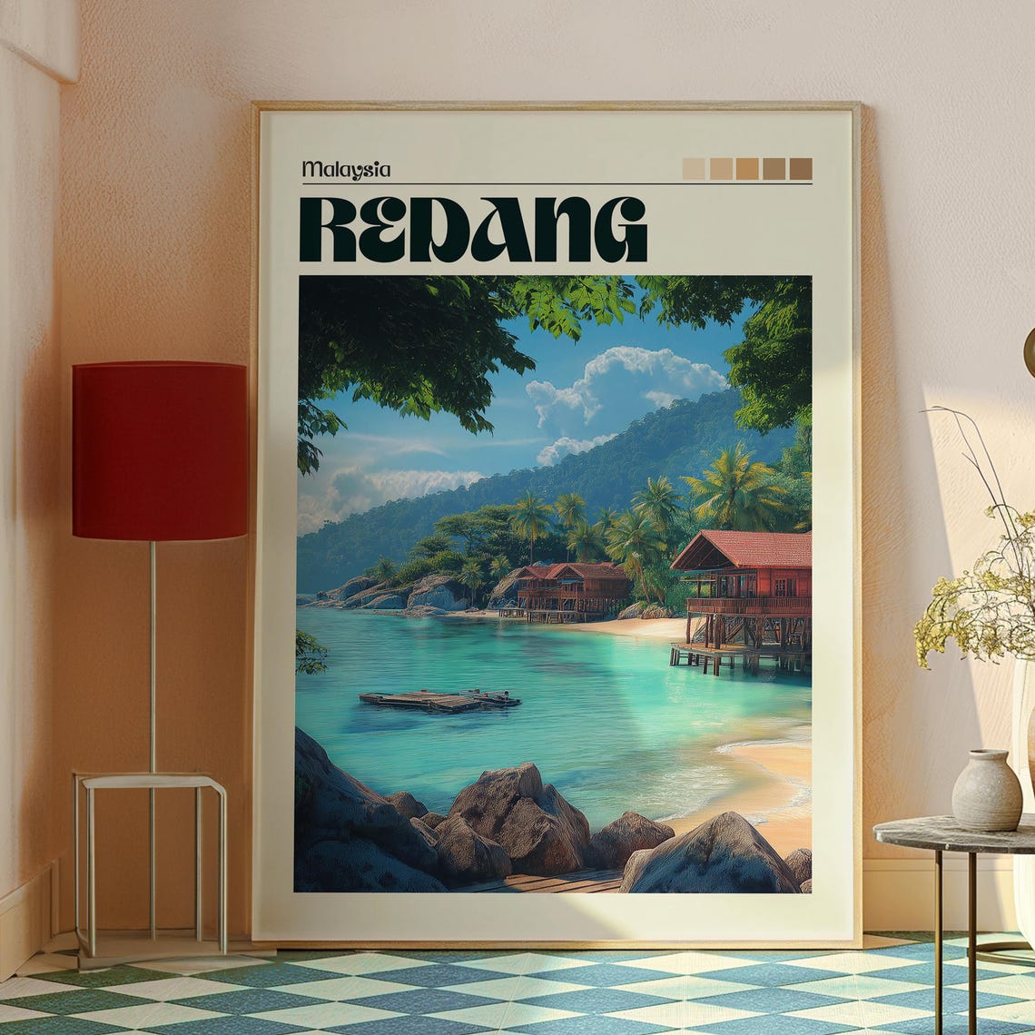 Redang Malaysia Island Beach Stilt Chalets Scenic Travel Poster - Image 2