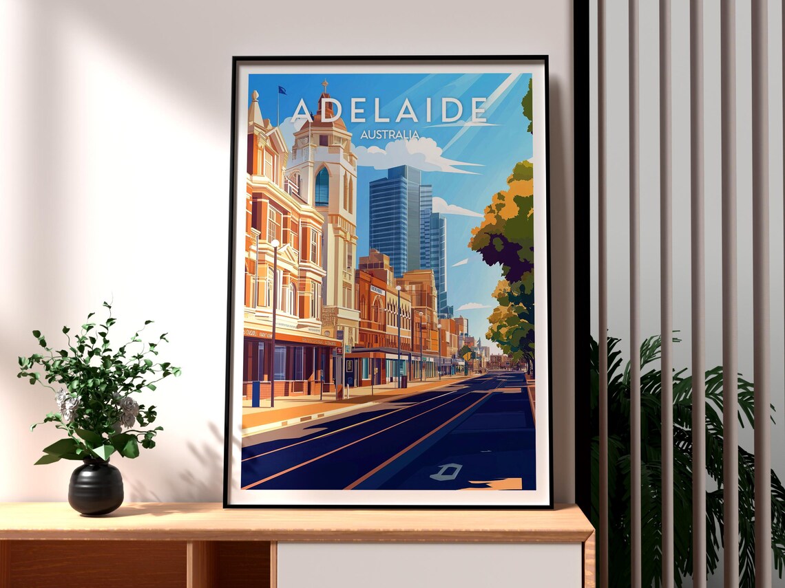 Adelaide Australia Historic Street Skyscrapers City View Travel Poster