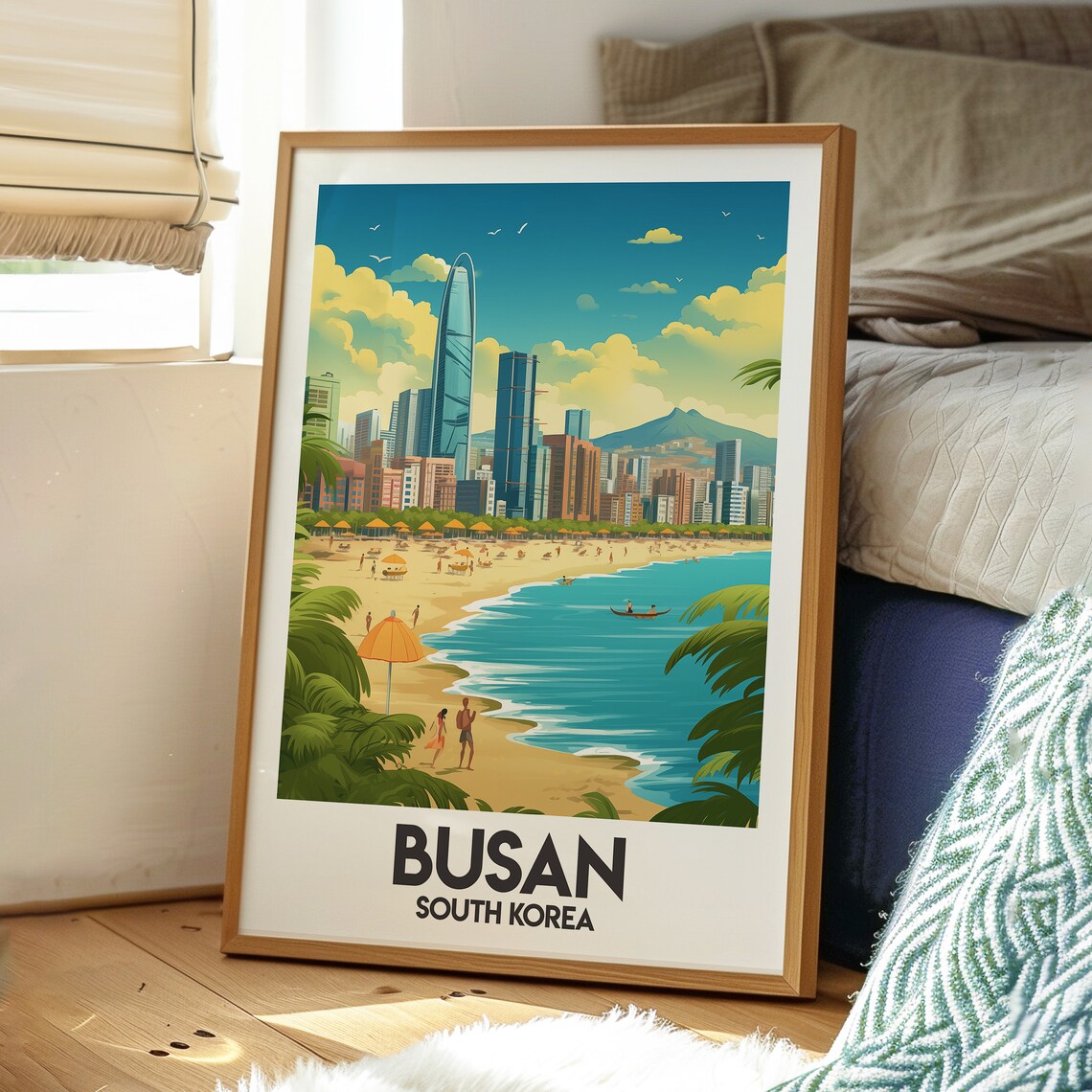 Busan South Korea Beach Skyline Illustrated Coastal Travel Poster - Image 3