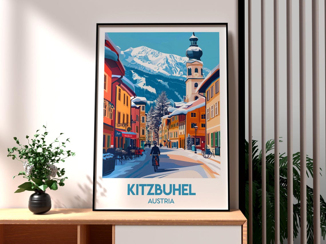 Kitzbuhel Austria Alpine Ski Town Winter Mountain Street Poster