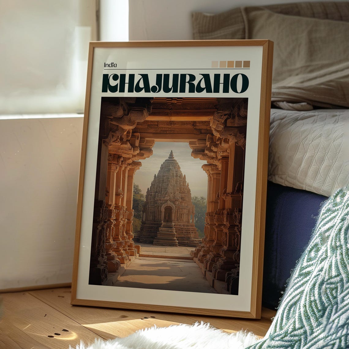 Khajuraho India Ancient Sandstone Temple Corridor Art Poster - Image 3