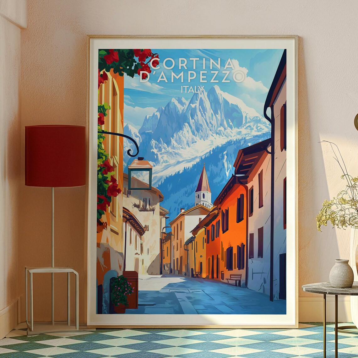 Cortina d'Ampezzo Italy Dolomites Alpine Town Street Peaks Travel Poster - Image 2