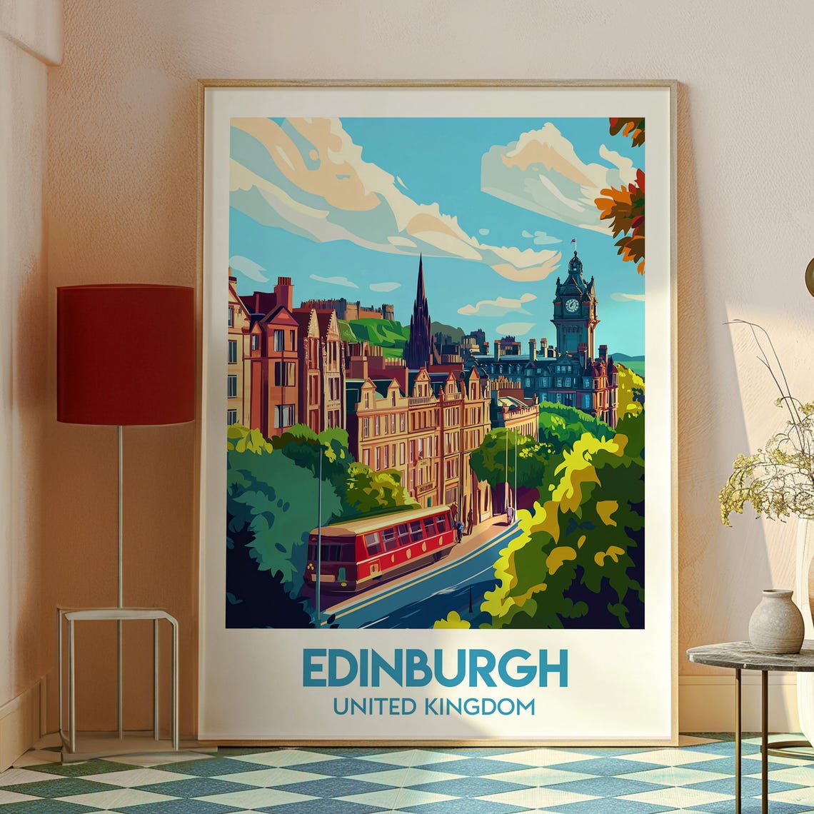 Edinburgh Scotland UK Castle Old Town Bus Historic Travel Poster - Image 2