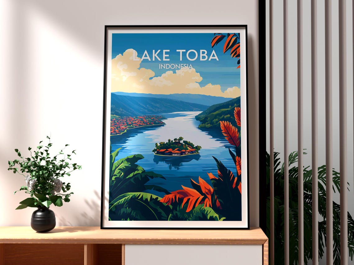 Lake Toba Indonesia Volcanic Lake Island Tropical Travel Poster