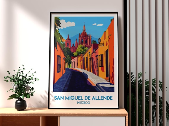 San Miguel de Allende Mexico Pink Colonial Church Travel Poster