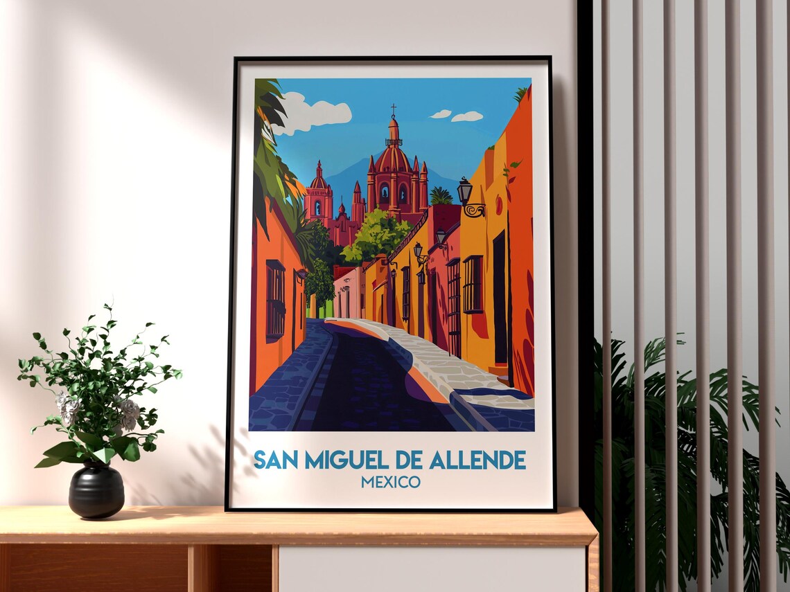 San Miguel de Allende Mexico Pink Colonial Church Travel Poster