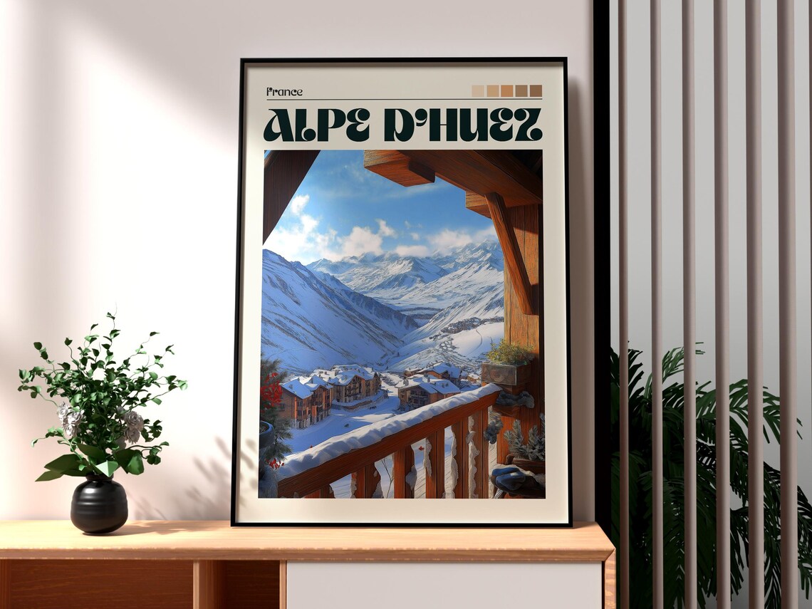 Alpe D Huez France Ski Village Winter Mountain Travel Poster