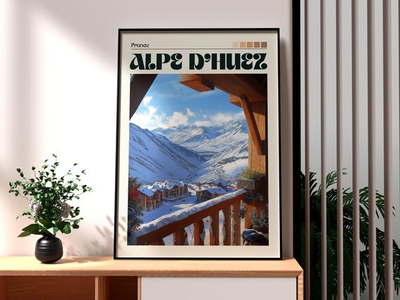 Alpe D Huez France Ski Village Winter Mountain Travel Poster