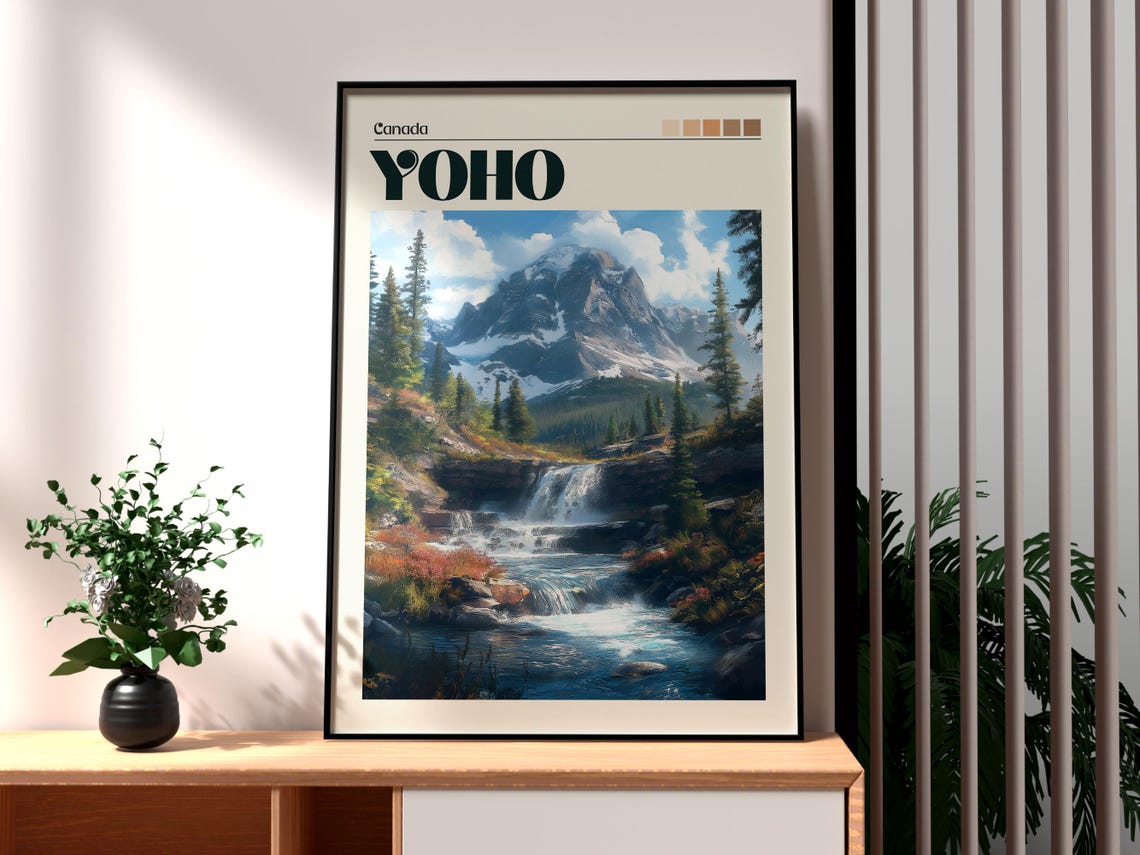 Yoho Canada Rocky Mountains Waterfall Alpine Lake Travel Poster