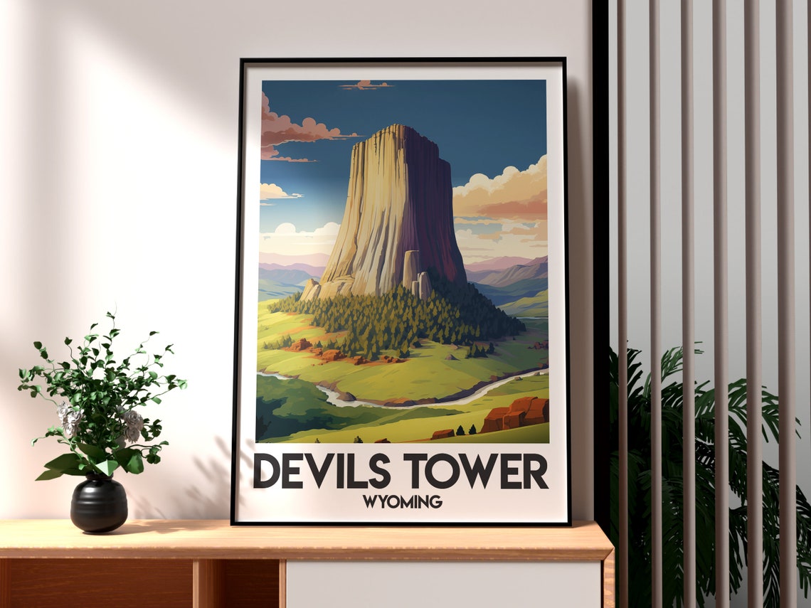Devils Tower National Monument Print Wyoming Wall Art Poster Usa Park Hiking Travel