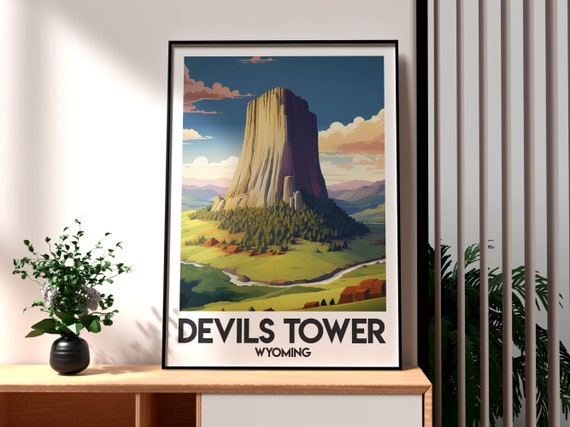 Devils Tower National Monument Print Wyoming Wall Art Poster Usa Park Hiking Travel