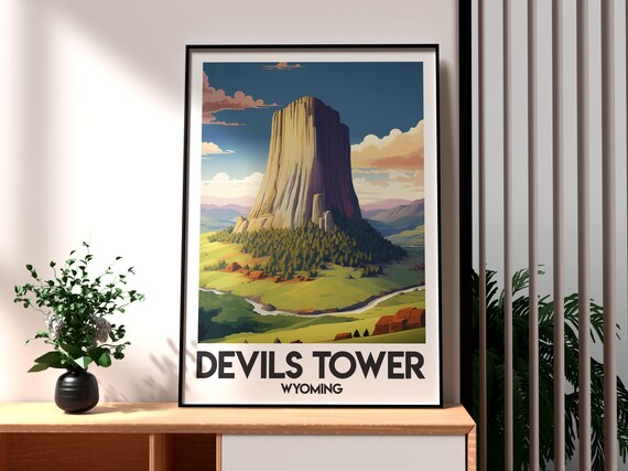 Devils Tower Wyoming Towering Rock Butte Valley Vista Poster