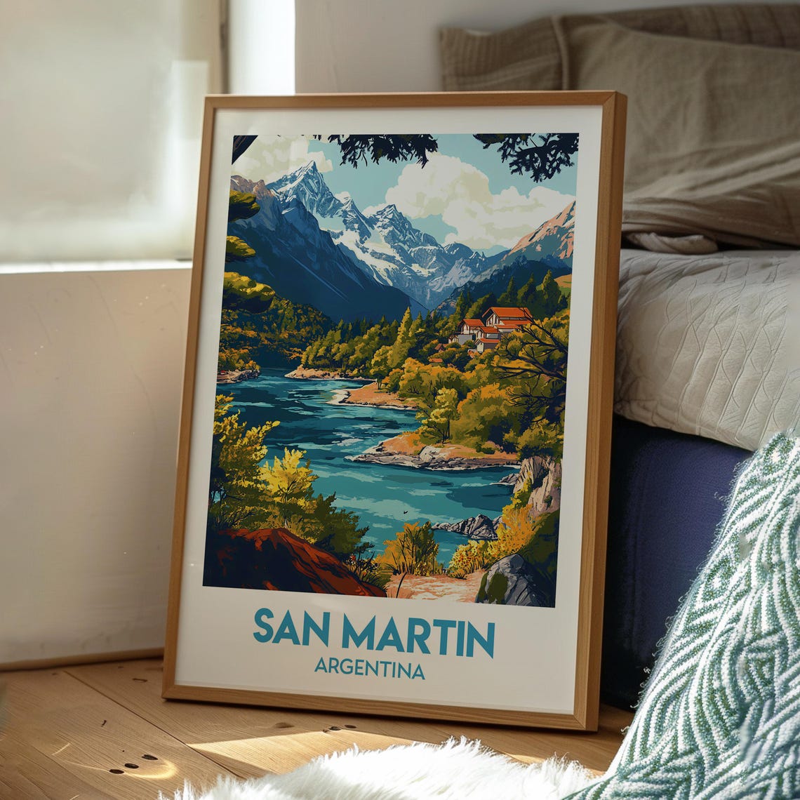 San Martin de los Andes Argentina Alpine Lake Cabin Travel Poster - Image 3