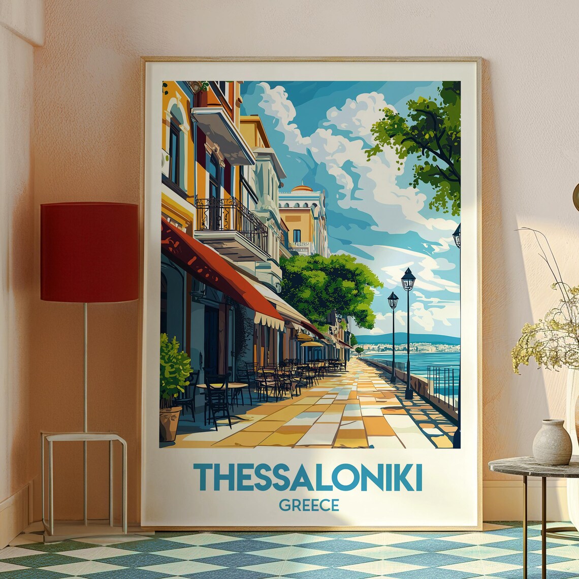 Thessaloniki Greece Seafront Promenade Cafe Summer Travel Poster - Image 2