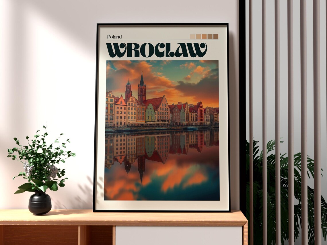 Wroclaw Poland Old Town Riverside Sunset Cityscape Travel Poster