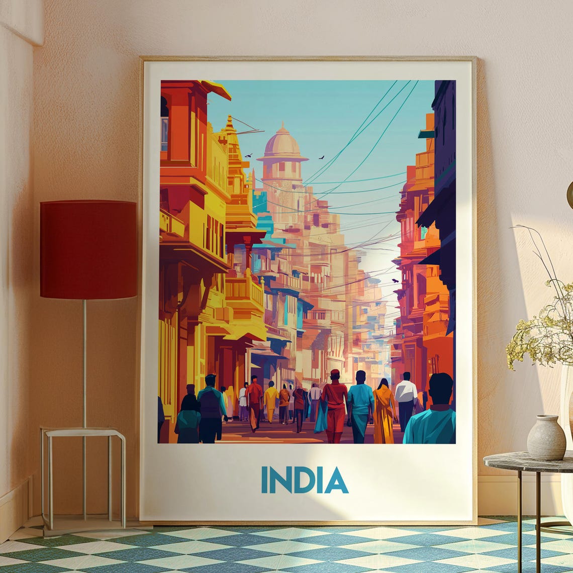 India Old City Street Historic Architecture Colorful Art Poster - Image 2