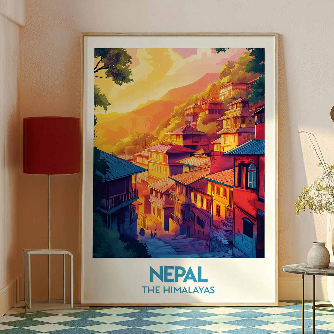 Nepal The Himalayas Sunset Hill Village Street Vintage Travel Art Poster - Image 2
