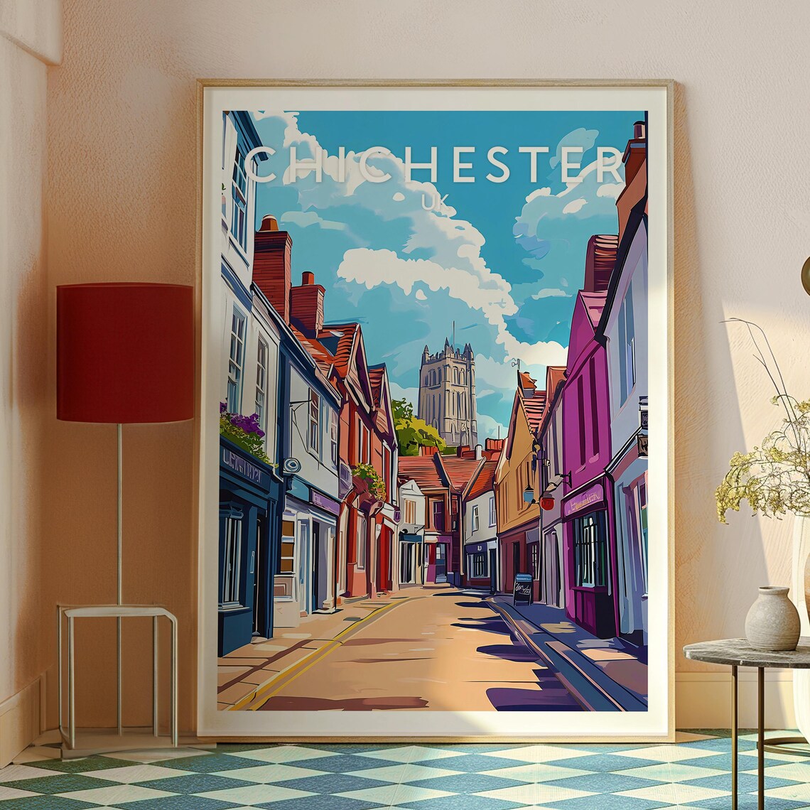 Chichester England Cathedral City Street Vintage Travel Poster - Image 2