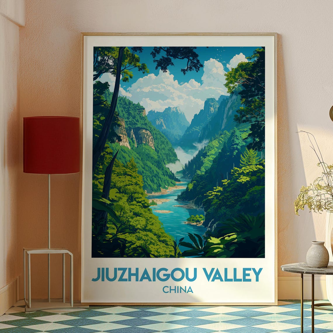 Jiuzhaigou Valley China Misty Mountain Gorge Turquoise River Poster - Image 2