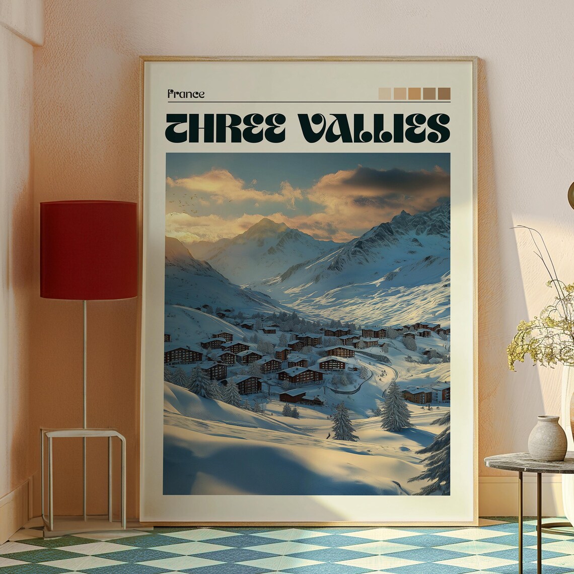 Three Vallies France Ski Resort Alpine Snow Sunset Travel Poster - Image 2