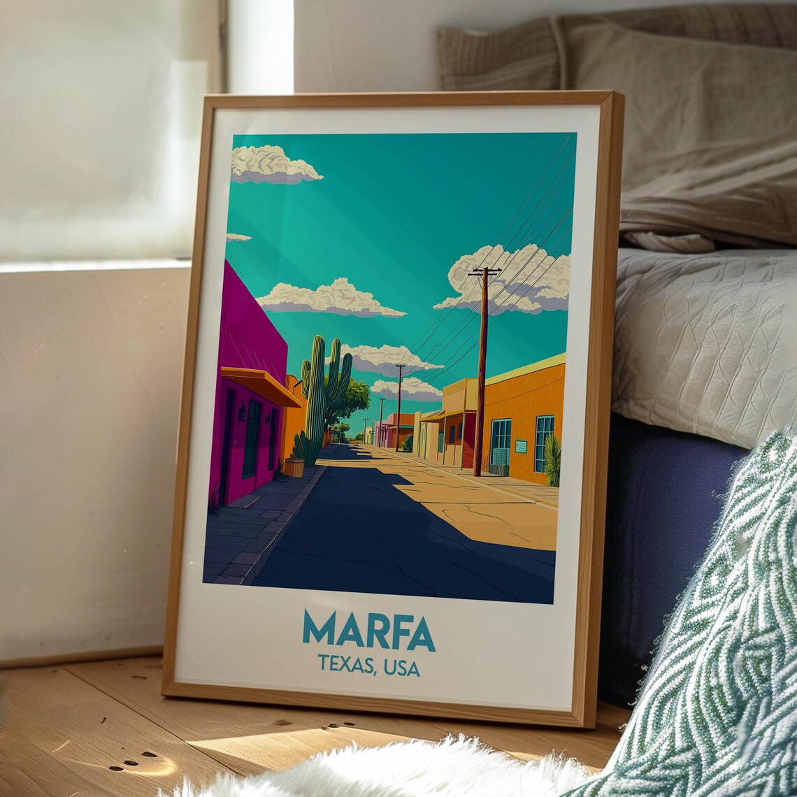 Marfa Texas USA Colorful Adobe Storefronts Desert Town Travel Poster - Image 3