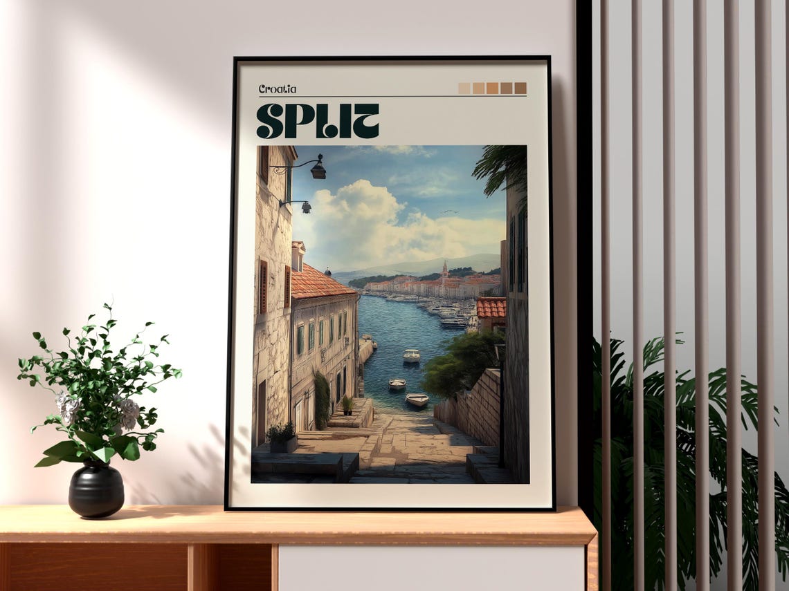 Split Croatia Old Town Harbor Stone Alley Adriatic Sea Travel Poster